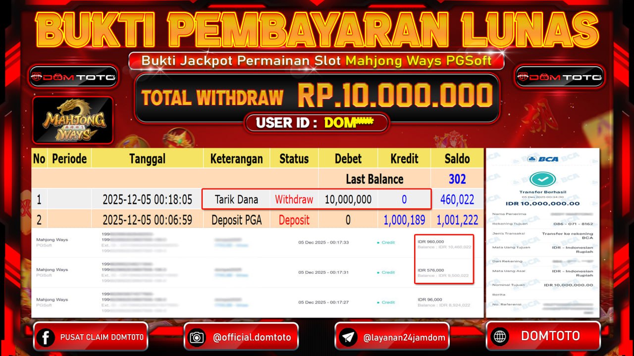 JACKPOT SLOT Menang SLOT MAHJONG WAYS PGSOFT 05  DECEMBER 2025