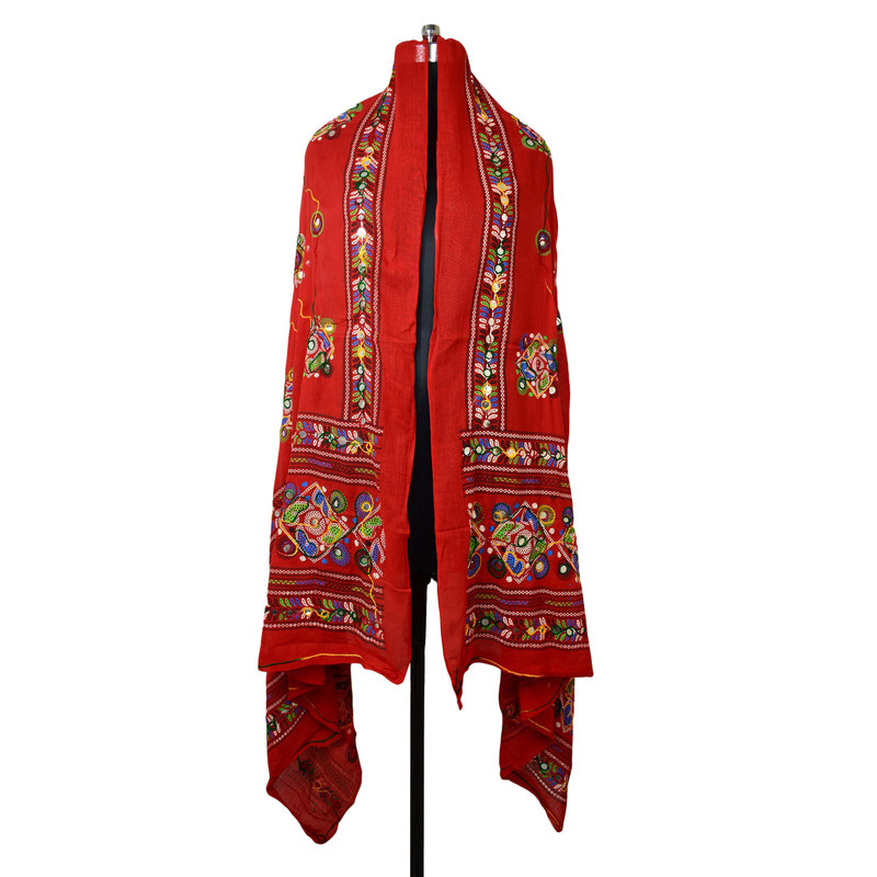 Women's Cotton Dupatta Wrap Stole Mirror Work Embroidery Ethinic Scarves Chunni - Picture 19 of 103