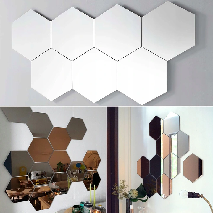 Комплект шестоъгълни огледала декоративен стикер огледало във формата на  шестоъгълен за стена - zella.bg