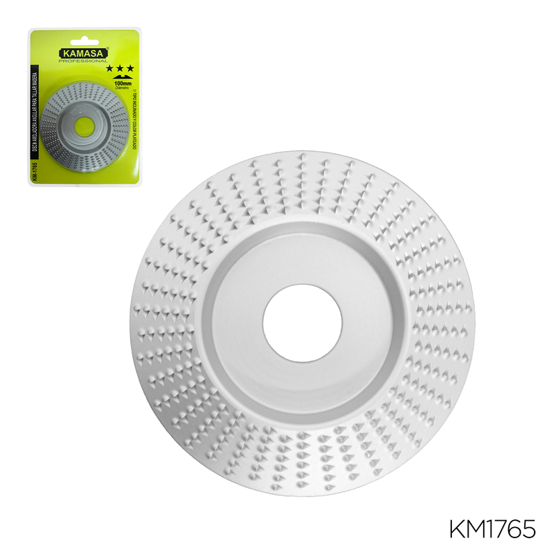 DISCO AMOLADORA ANGULAR PARA TALLA MADERA "KAMASA" 100MM TIPO INCLINADO Y  COLOR PLATEADO