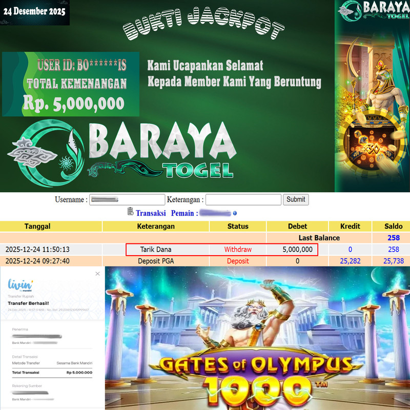 Rp. 5.000.000.- WD LUNAS DI BARAYATOGEL