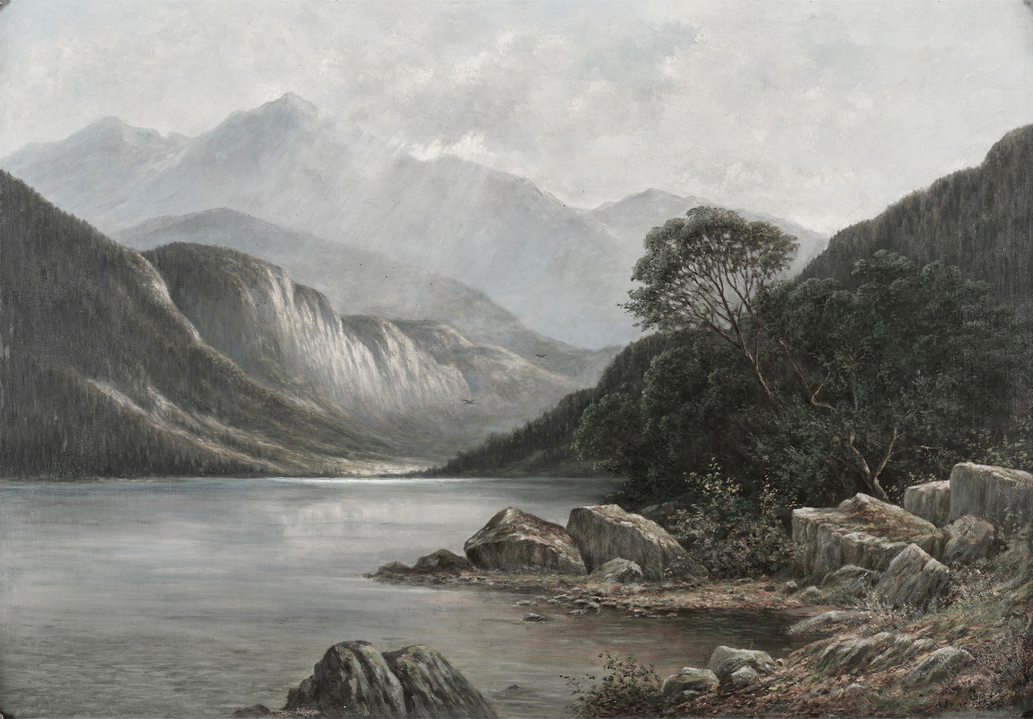 Mountain Lake Cliffside Poster - Retro Nature Wall Art - 16x12