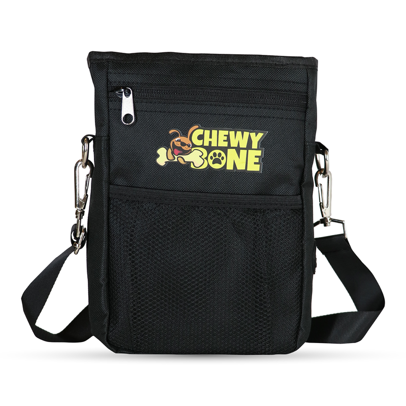 [ CHEWY BONE ] Dog Training Pouch Dog Carry Treat Bag Adjustable waist Belt Front Carrier & Shoulder Strap Black