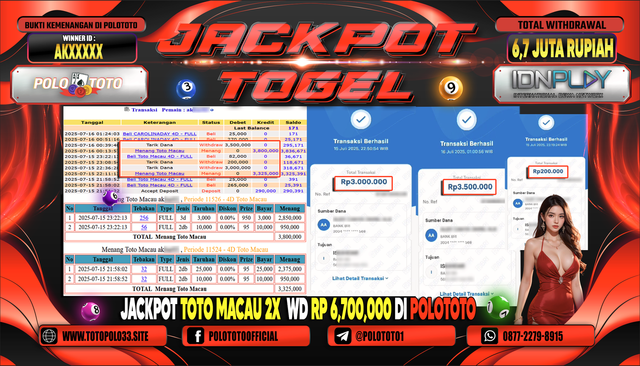 POLOTOTO JACKPOT TOGEL TOTO MACAU Rp.6.700.000,- LUNAS
