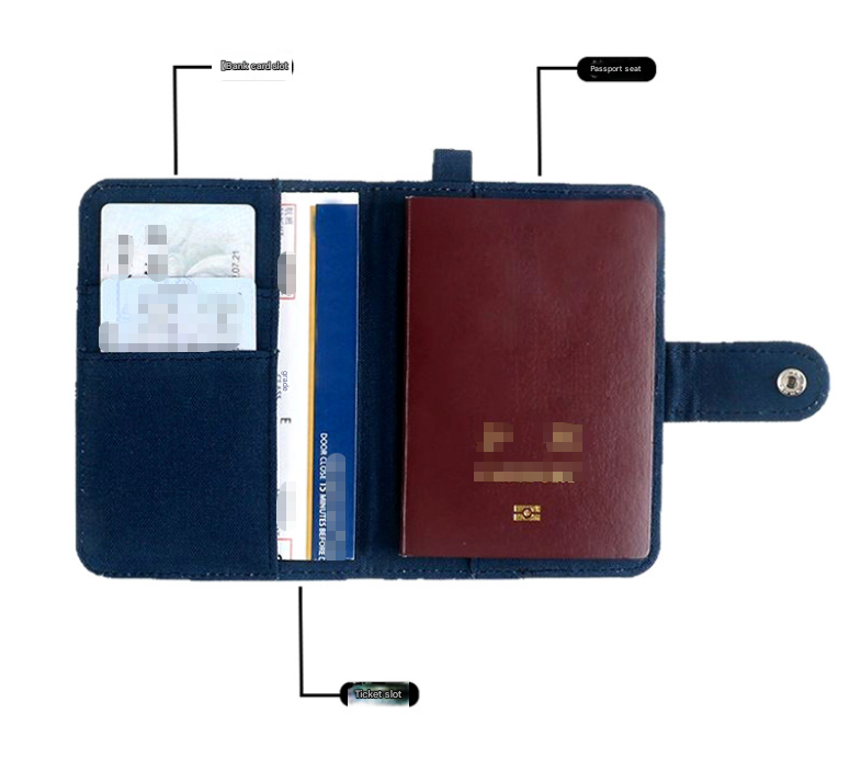 Black DIY Canvas Passport Holder with 4 Random Patches - Customizable Travel Document Wallet