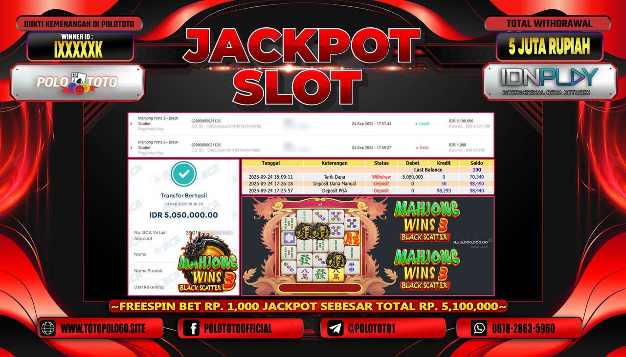 POLOTOTO JACKPOT SLOT MAHJONG WINS 3 - BLACK SCATTER Rp.5.050.000,- LUNAS