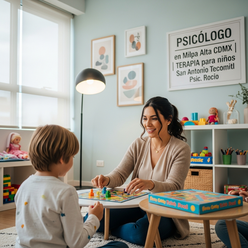 Psicólogo jugando con niño en terapia