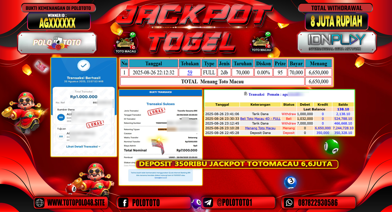 POLOTOTO JACKPOT TOGEL TOTO MACAU Rp.8.000.000,-