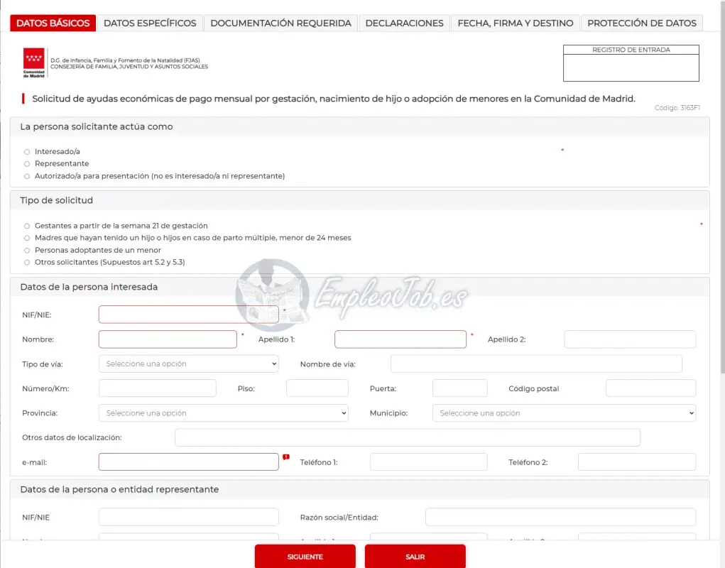 Formulario para solicitar la ayuda 500 euros por hijo de la Comunidad de Madrid