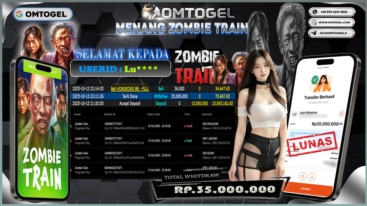 OMTOGEL JACKPOT PRAGMATIC PLAY ZOMBIE TRAIN 35 JUTA DI BAYAR LUNAS ,-