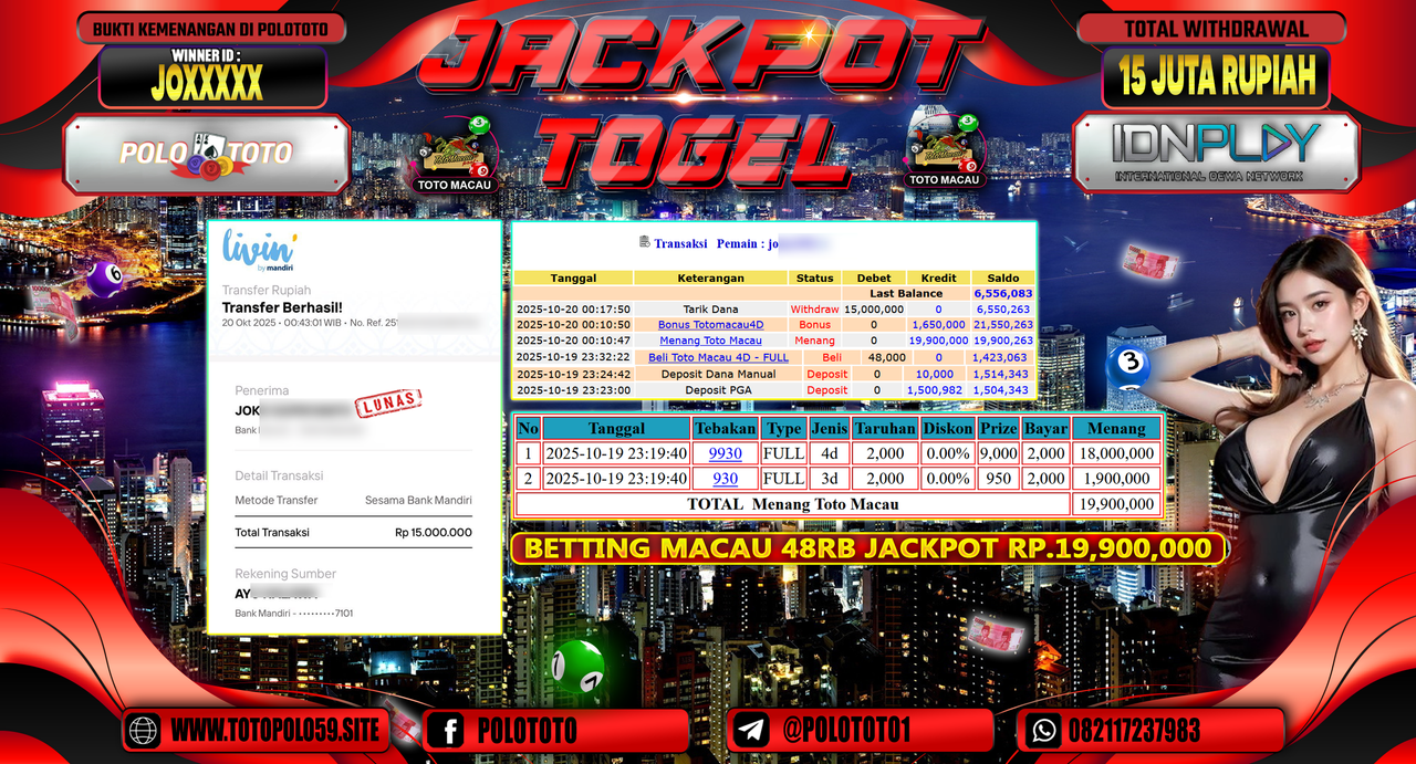 POLOTOTO JACKPOT TOGEL MENANG TOTO MACAU Rp.15.000.000,- LUNAS