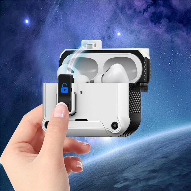 Husa pentru AirPods Pro 3 cu Blocare Automata, Suport Telefon Integrat, Protectie Anti Soc, Carabina, Capac Magnetic, Armor Case, Albastru 6809005302B 3