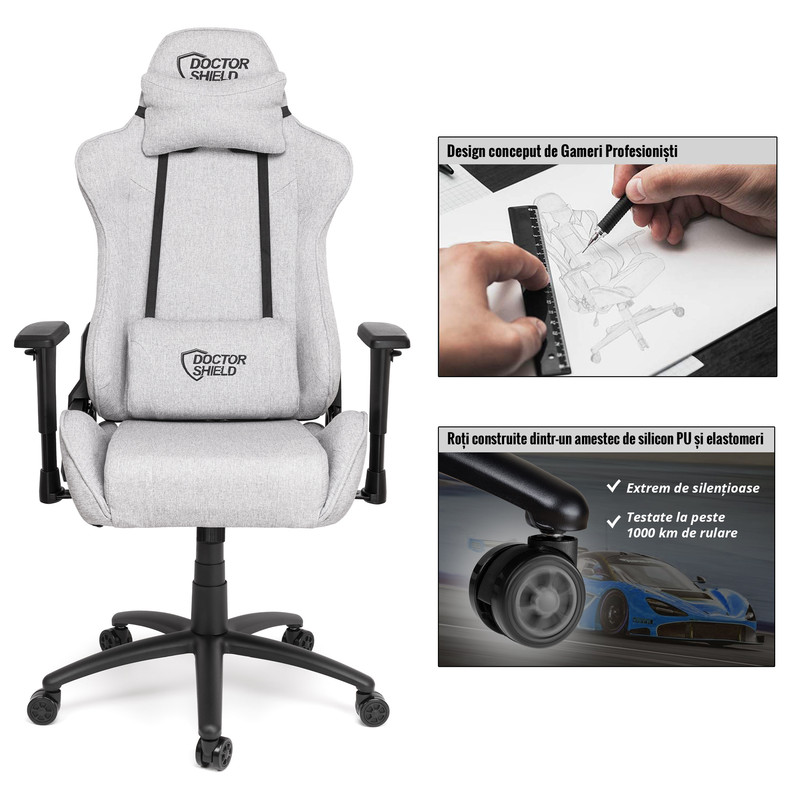 Scaun Gaming Doctor Shield Air Force, Stea Metalica, Textil Gri