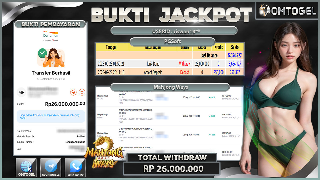 OMTOGEL JACKPOT PGSOFT MAHJONG WAYS 26 JUTA DI BAYAR LUNAS ,-