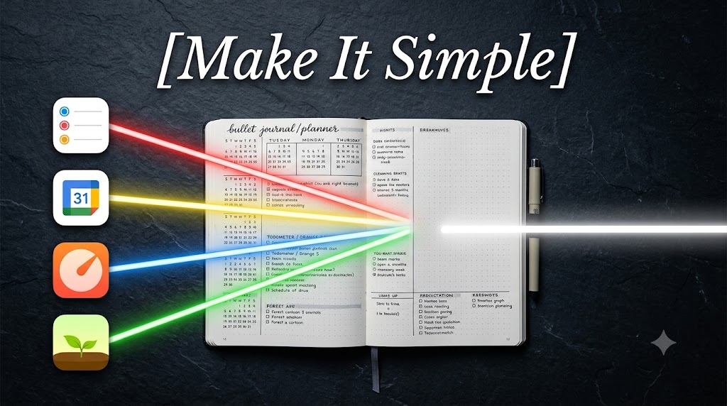 AI-generated example result for the youtube-thumbnail prompt: Make It Simple Thumbnail – Productivity Planner & App Integration Design AI YouTube Thumbnail Prompt