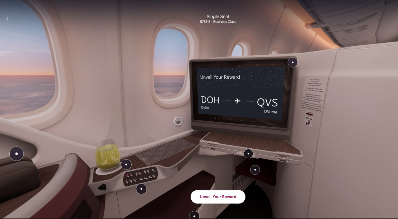 Qatar QVerse virtual Qsuite seat detail