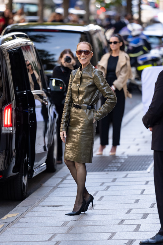 Céline Dion in total look Ferragamo a Parigi Céline Dion in total look Ferragamo verde oliva a Parigi