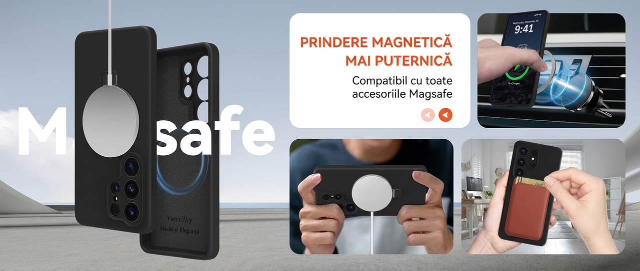 Husa pentru Samsung S26 Ultra DaDen® Silicon MagSafe Ring, Inel de Prindere, Incarcare Wireless, Protectie Camera, Antisoc, Protectie Premium, Negru