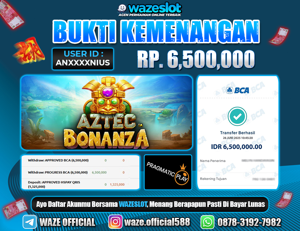 BUKTI KEMENANGAN 26 JUNI 2025 DI GAME AZTEC BONANZA