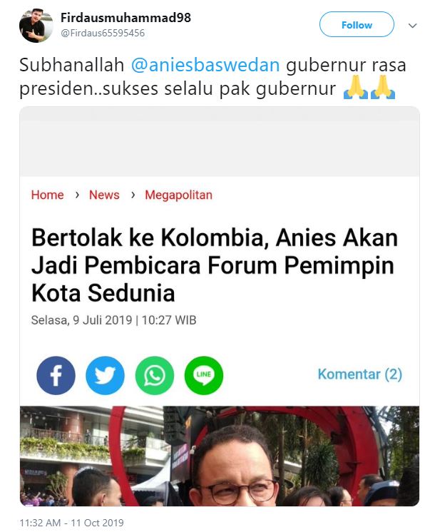 Anies Baswedan disebut gubernur rasa presiden