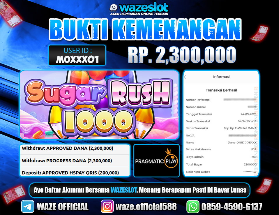 BUKTI KEMENANGAN 24 SEPTEMBER 2025 GAME SUGAR RUSH 1000 ( PRAGMATIC PLAY )