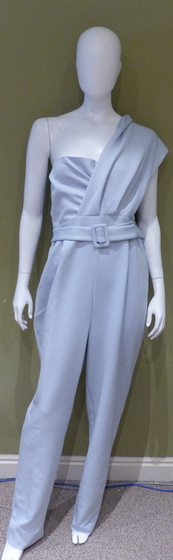 ASOS DESIGN WOMENS TALL ONE SHOULDER SCUBA BELTED JUMPSUIT PASTEL BLUE SIZE 14