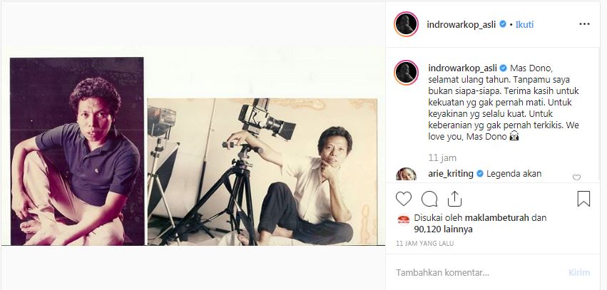 Unggahan Indro Warkop DKI tepat di hari ulang tahun mendiang Dono