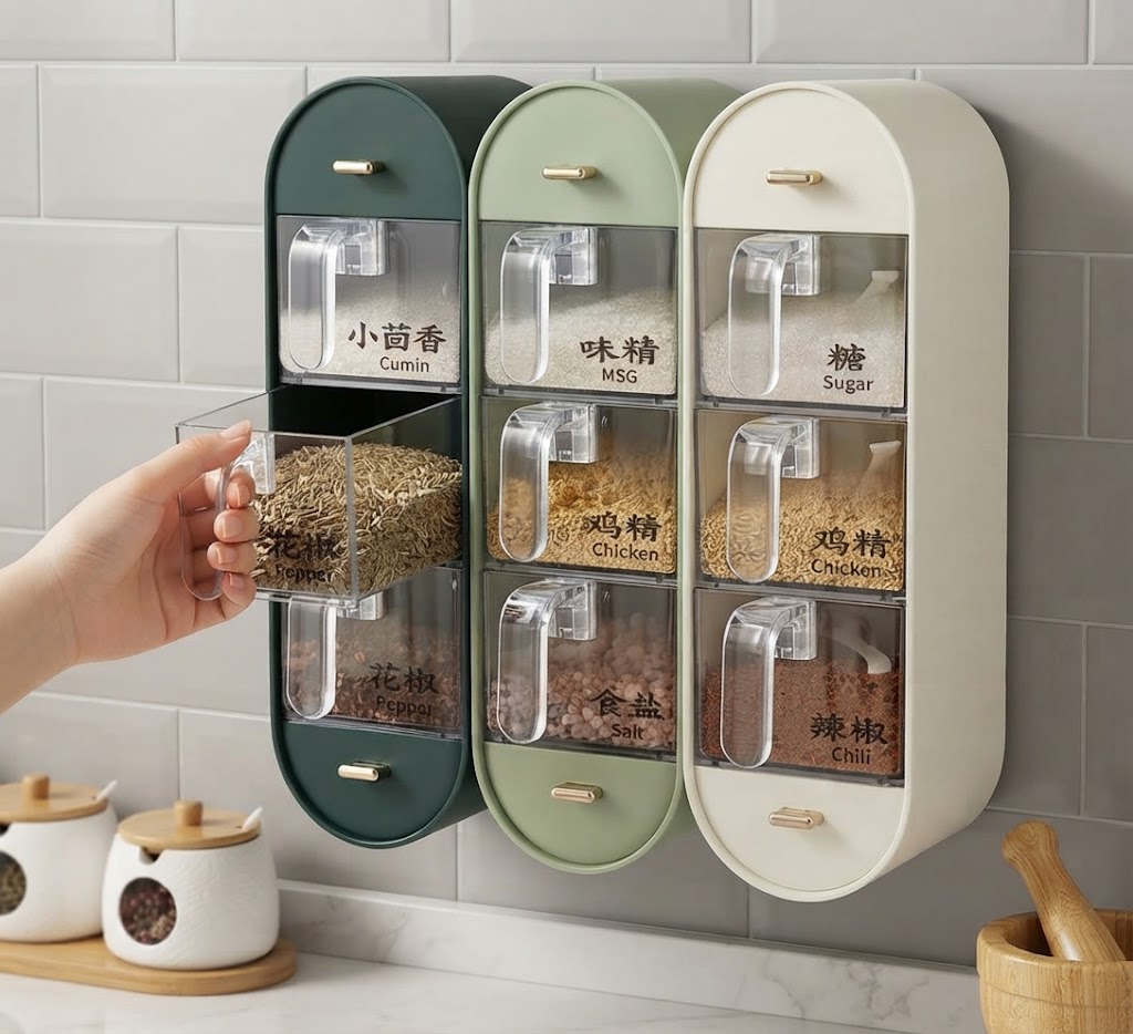 Wall-Mounted Seasoning Spice Rack – 3-Piece Kitchen Organizer