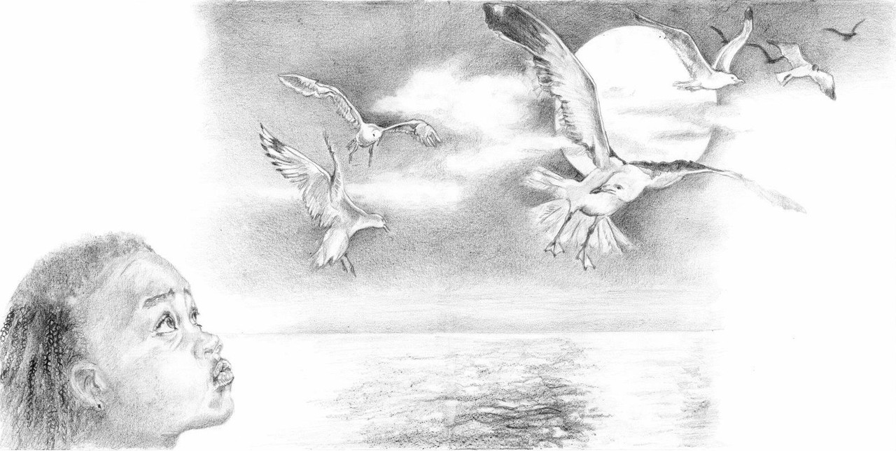 Ilustración 'Veleros y pateras', de Carmen Gómez Ordás, para el libro de Mercedes G. Rojo 'Poemas para días de sol y lluvia'