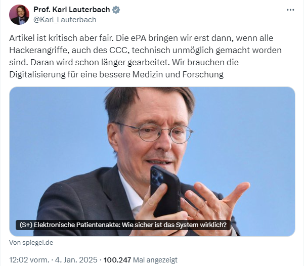 Prof. Karl Lauterbach zur ePA