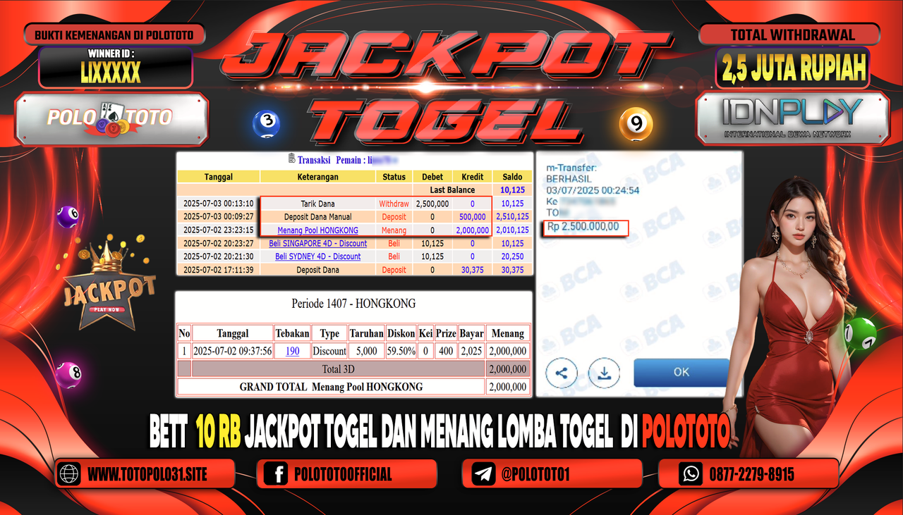 POLOTOTO JACKPOT TOGEL HONGKONG LOTTO Rp.2.500.000,-