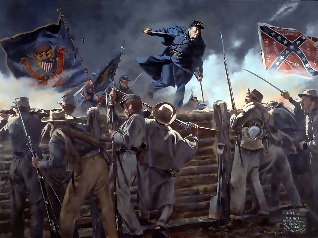 Civil americana,Petersburg,el capitan  Charles G.Gould del 5º de veteranos de Vermon enfrentandose a