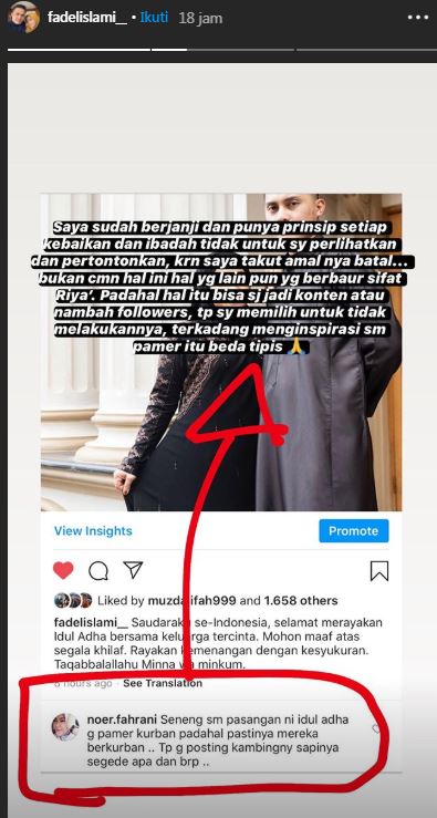 Fadel Islami balas komentar warganet soal dirinya tak pamerkan hewan kurban Idul Adha.
