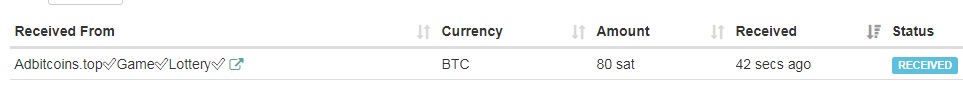 1st payment from AdBitcoins ( 0.00000080 BTC ) Adbitcoinspayment