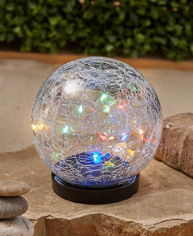 Solar Accent Crackle Glass Gazing Ball Globe Garden Patio Pathway Multi