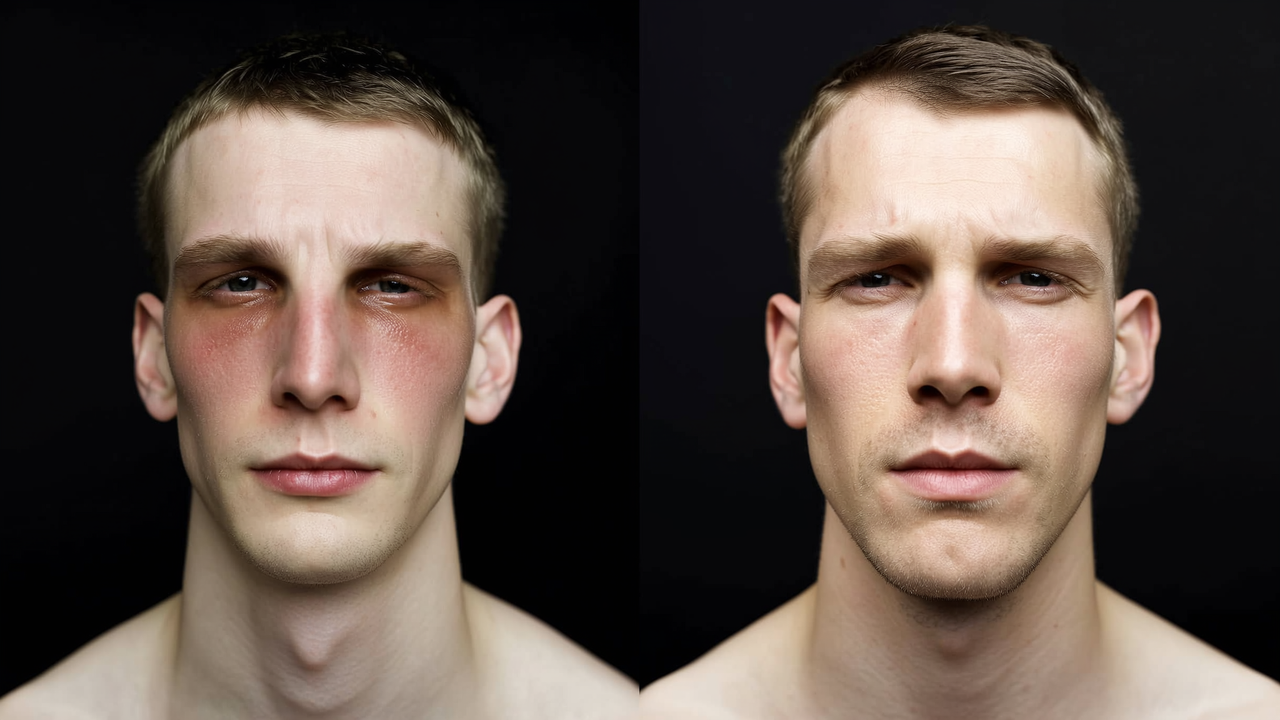 Before and after facial definition comparison