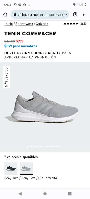 Adidas: Tenis coreracer grises | Precio al registrarse