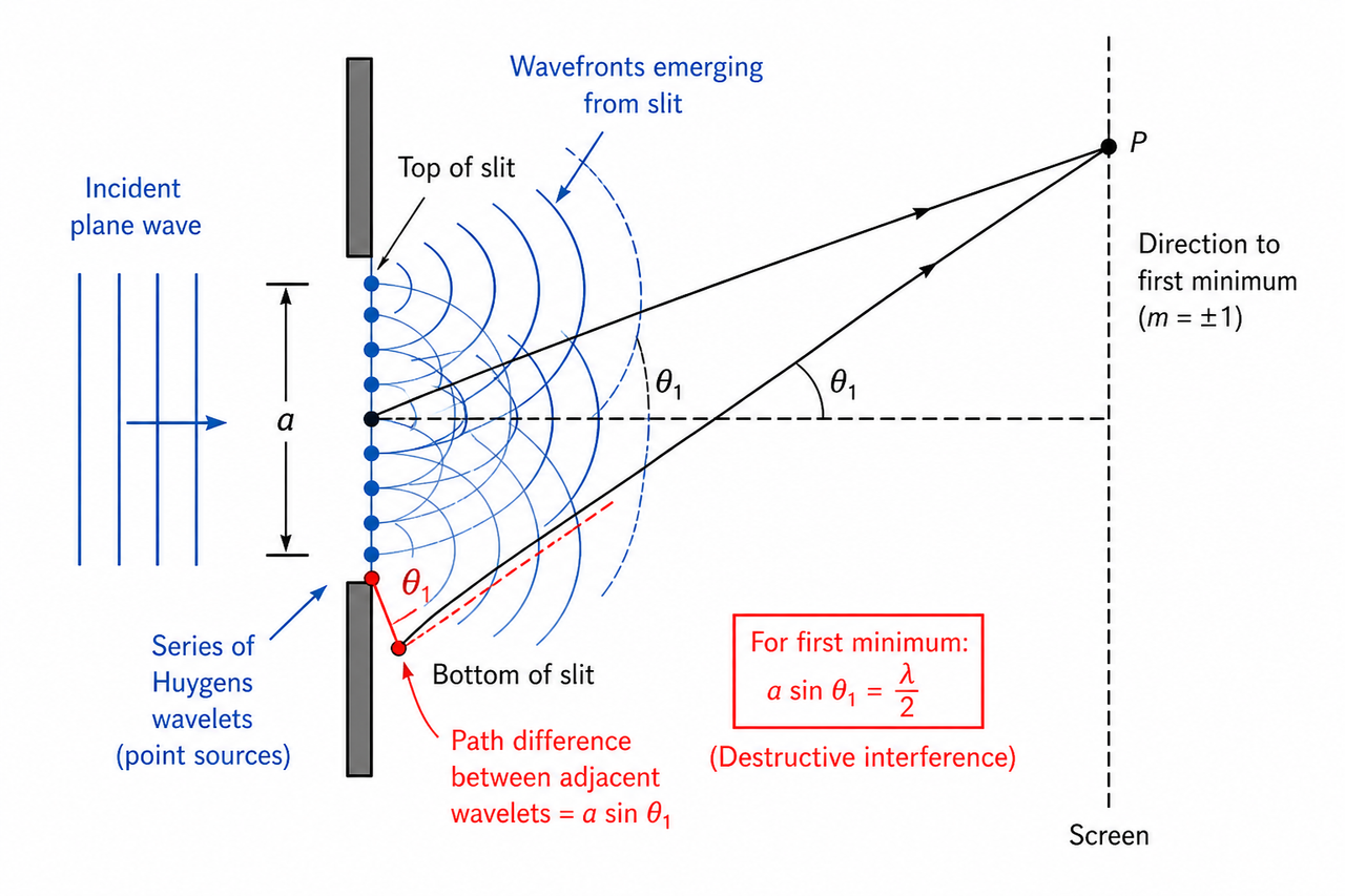 Huygens wavelet diagram for single slit