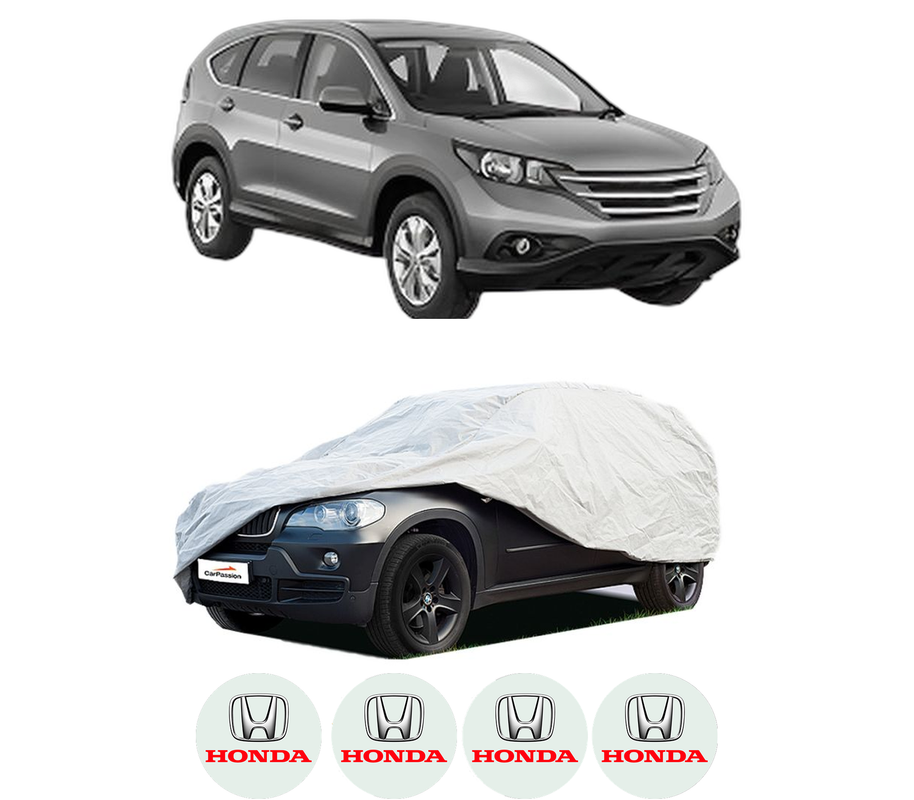 Husa tip prelata auto pentru HONDA CR-V IV (RM_) din 2012-2015, Culoare Gri, material textil impermeabil, rezistanta la intemperii praf UV, CARPASSION Husa Protectie, 4 Stickere auto cu HONDA