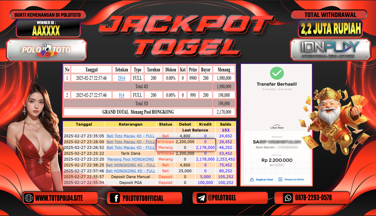 POLOTOTO JACKPOT TOGEL PASARAN HONGKONG Rp.2.200.000,-