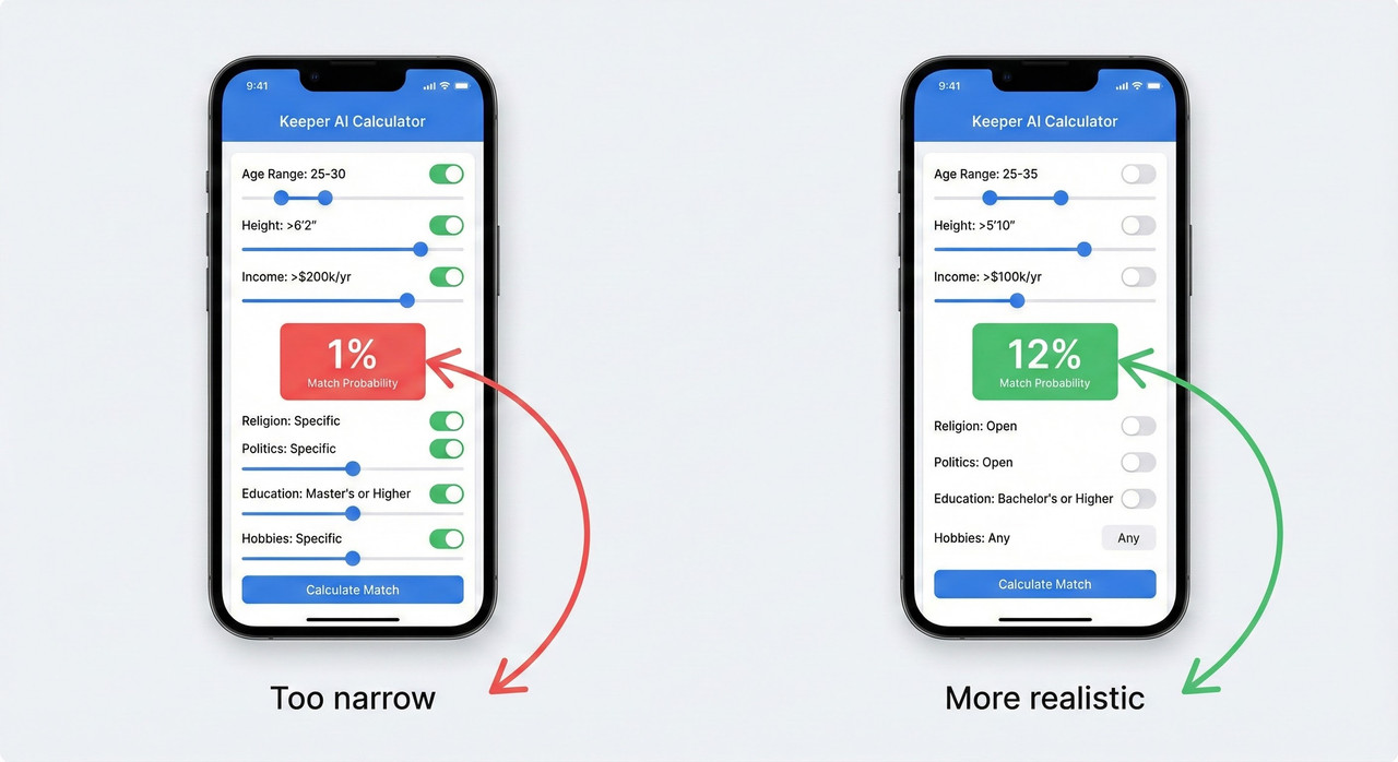 Comparison of strict vs realistic calculator results