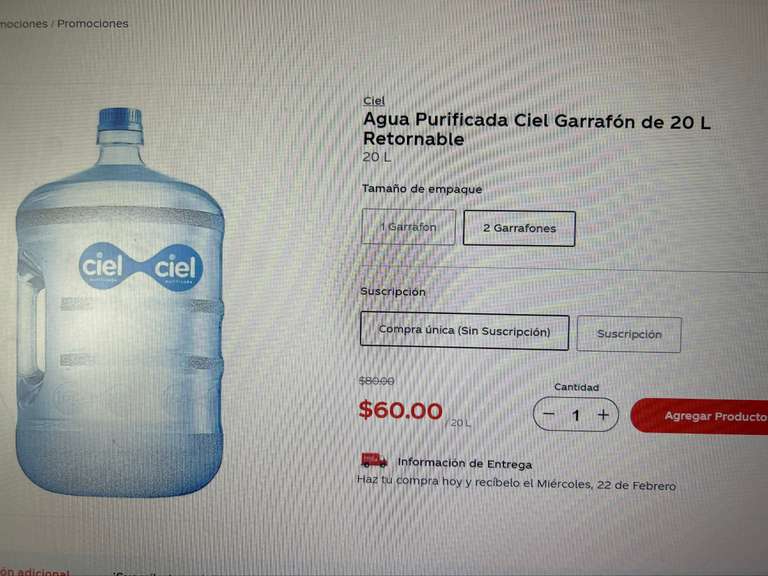 Coca Cola: 2 garrafones Ciel de 20L (solo liquido) 
