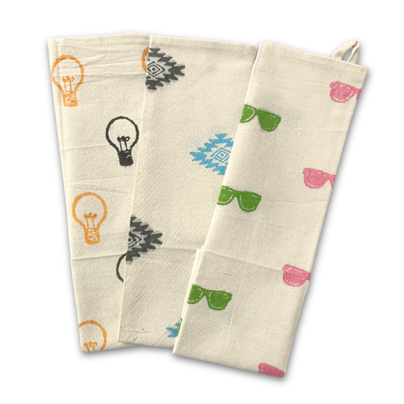 Eco-Friendly Handblock Printed Kitchen Napkins – Set of 3 Pattern 4