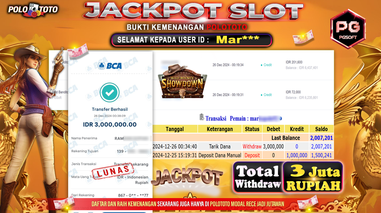 POLOTOTO JACKPOT SLOT WILD BOUNTY Rp.3,000.000,-