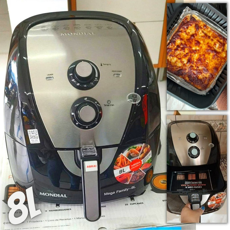 Fritadeira Sem Óleo Air Fryer 8L, Mondial, Preto/Inox, 1900W, 127V – AFN-80-BI