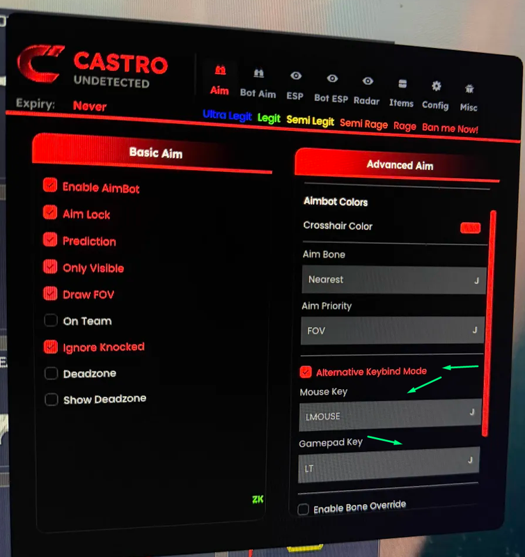 Configuration des touches AIMBOT
