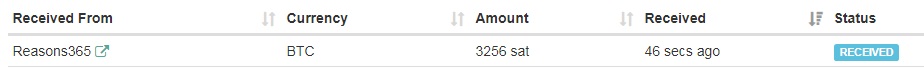 2nd payment from Reasons365 ( 0.00003256 BTC ) Reasonpayment