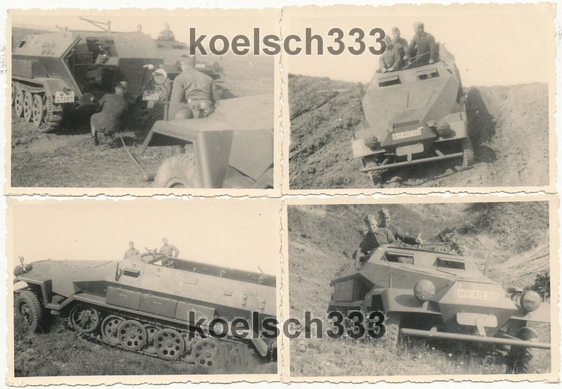 4 Fotos Soldaten der Wehrmacht mit Schützenpanzer Halbkette im Gelände ! Sd.Kfz