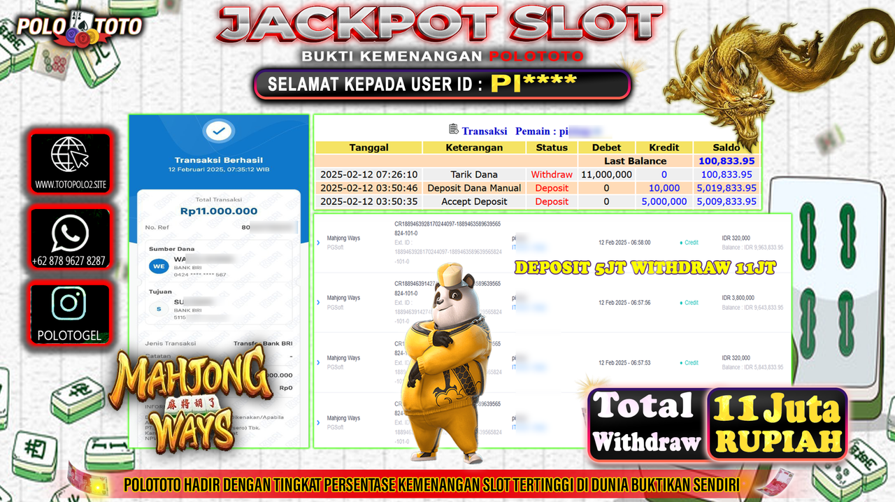 POLOTOTO JACKPOT SLOT MAHJONG WAYS Rp.11.000.000,- 