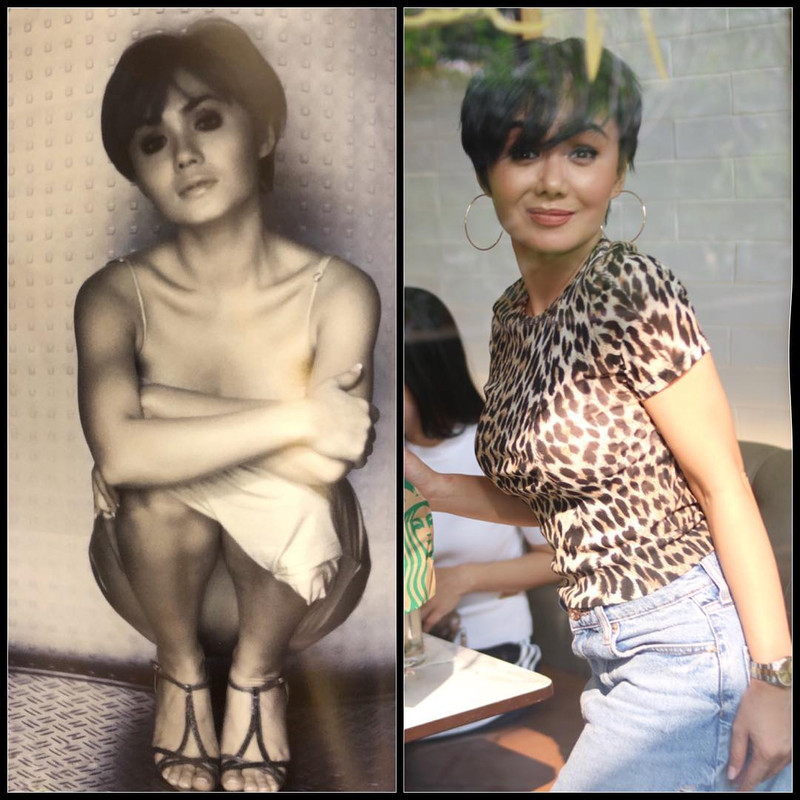 Yuni Shara ikut 11 years chalenge (kiri tahun 2008, kanan tahun 2018)